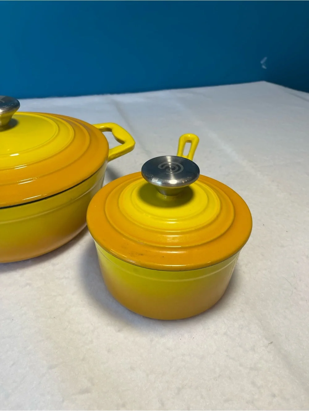 Cook’s Essentials Yellow Orange Enameled Cast Iron Mini Dutch Oven & Saucepan